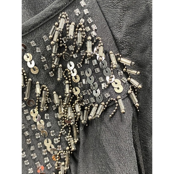 Rebecca Taylor Top Blouse Womens 2 Small Black Metallic Beading Silk Evening - Picture 5 of 13